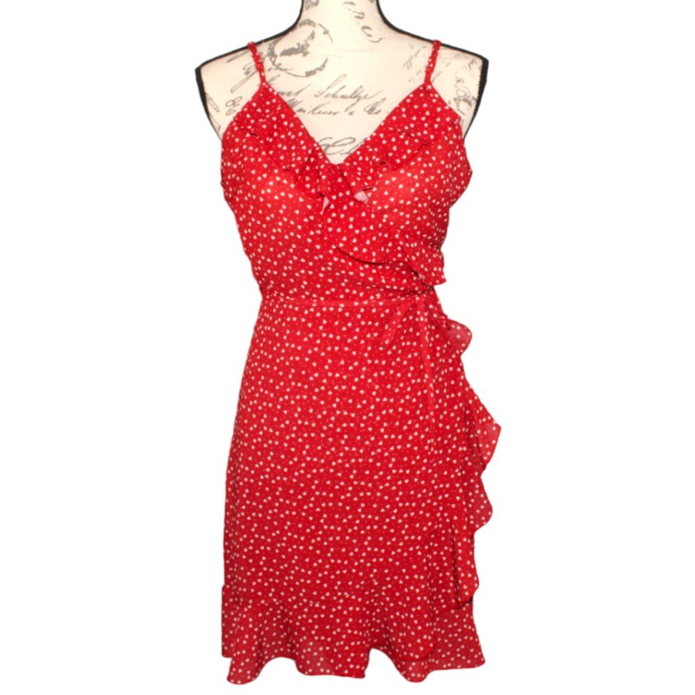 Shein Heart Pattern Ruffled Wrap Dress